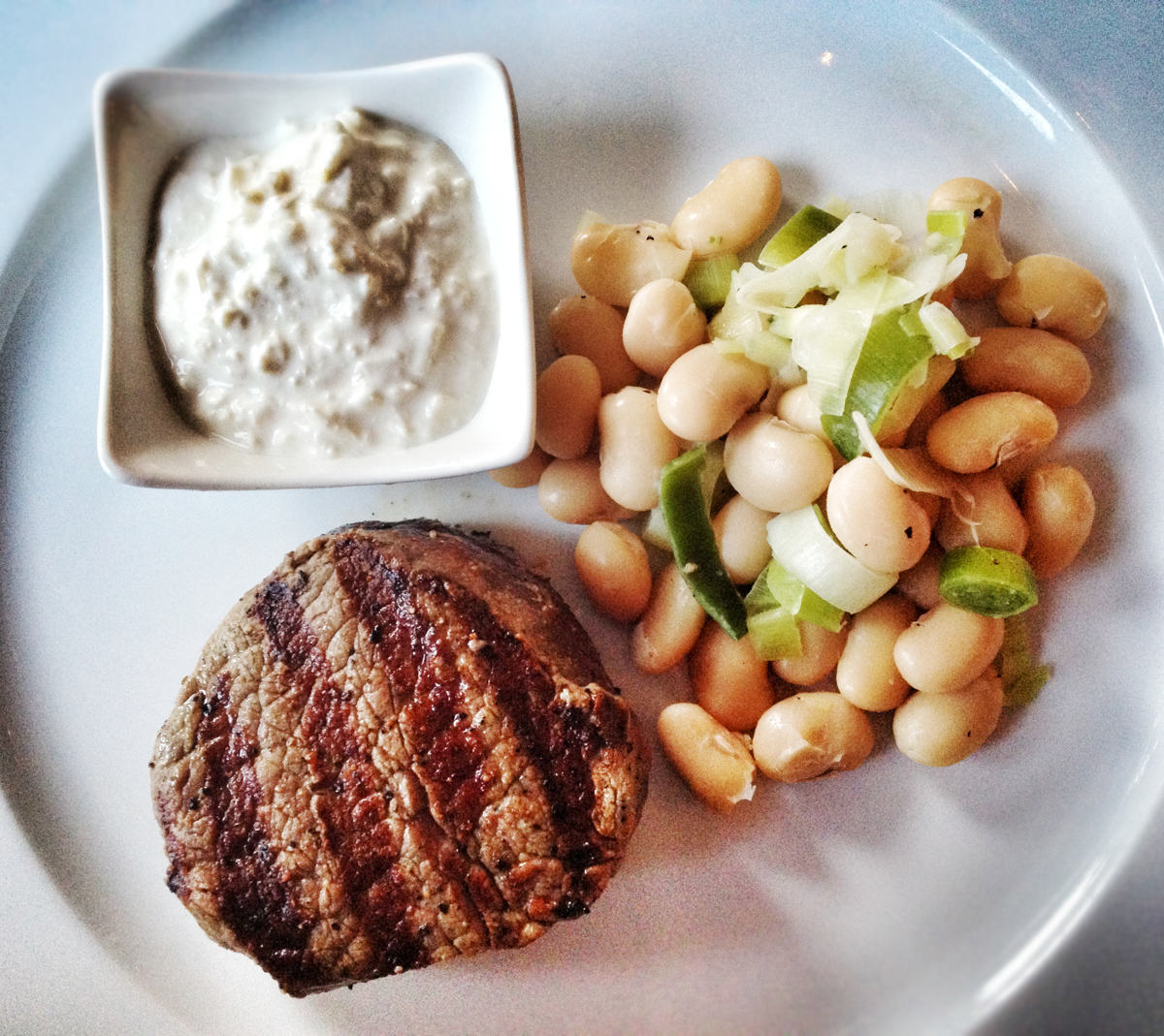 Macken Bros grilled beef fillet, homemade horseradish, leek and butterbeans